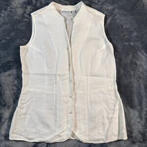 Kim Rogers 100% Linen Sleeveless Button Front Blouse Cream M